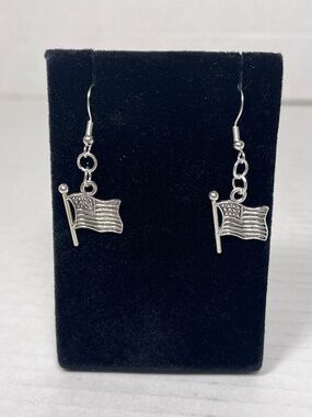 Silver American Flag Dangle Earrings